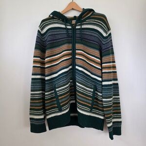 L.L.Bean Men's Classic Ragg Wool Striped Sweater with Hoodie and Zipper - XL